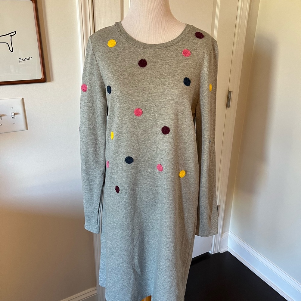 Boden Gray Sweatshirt Dress with Colorful Polka Dots 6R NWOT